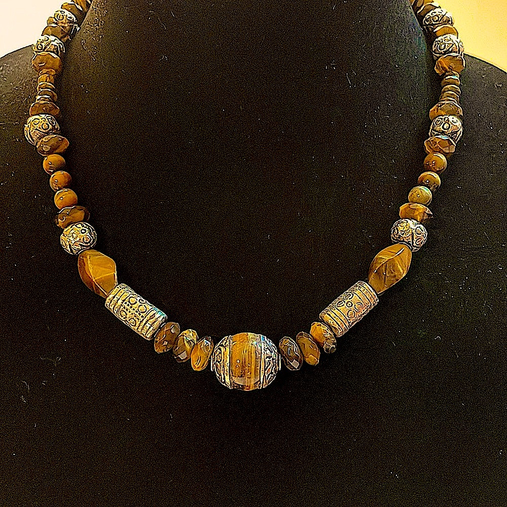 Faceted Tiger Eye and Thai Silver Necklace